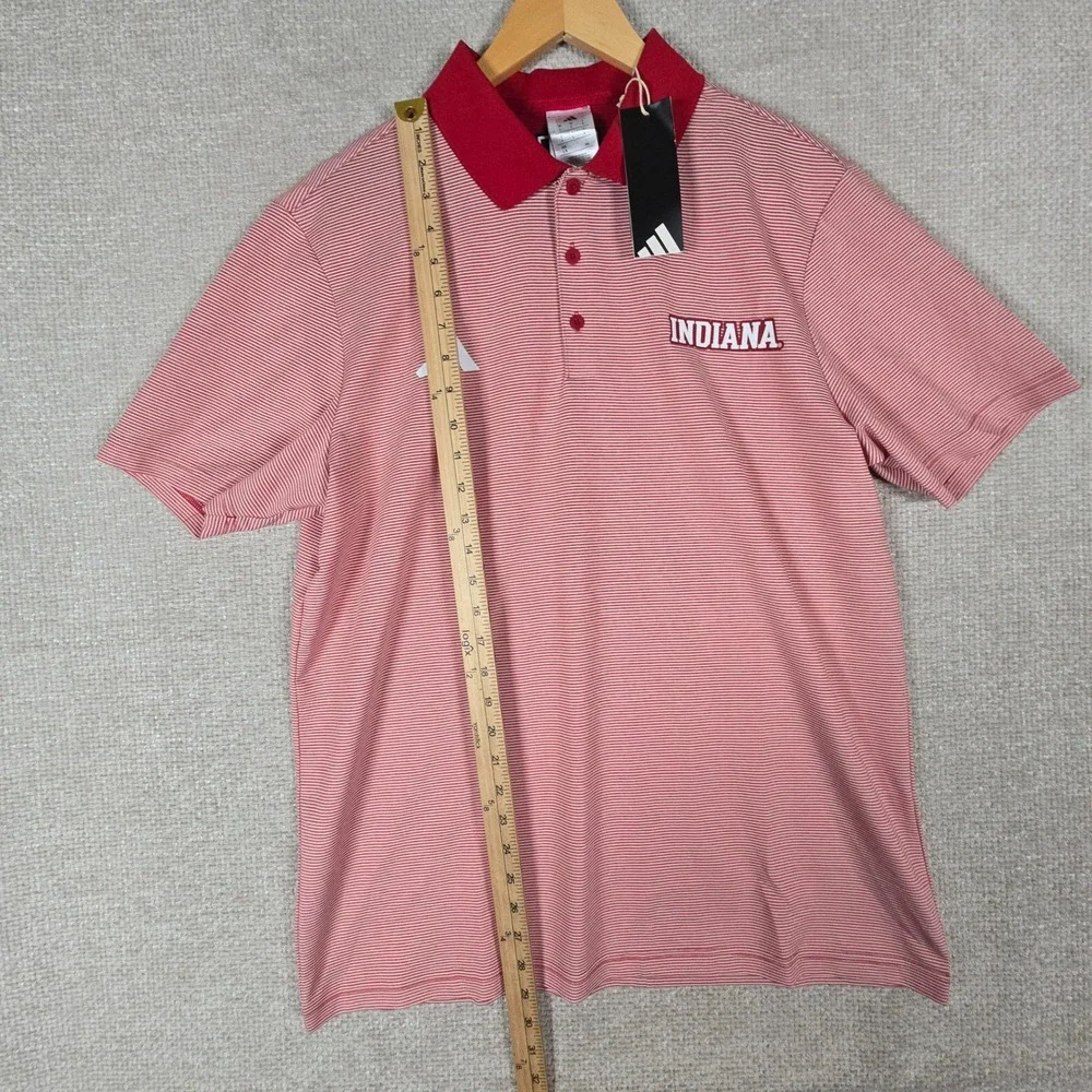 Adidas Indiana Hoosiers Mens Large Red White Striped Ottoman Polo Shirt JV8350
